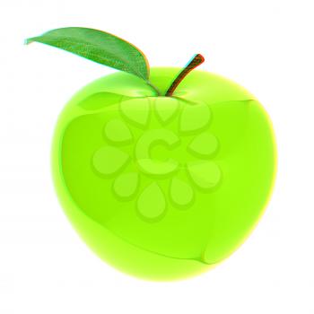 Green apple, isolated on white background . 3D illustration. Anaglyph. View with red/cyan glasses to see in 3D.