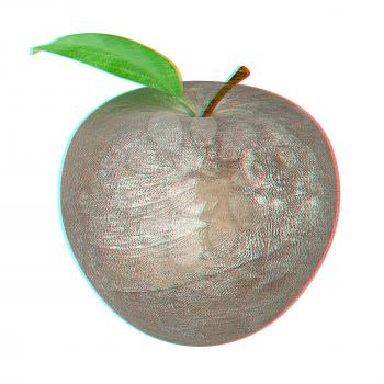 apple made ​​of stone. 3D illustration. Anaglyph. View with red/cyan glasses to see in 3D.