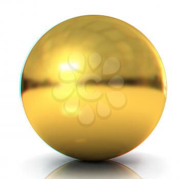 Gold Ball 3d render . 3D illustration. Anaglyph. View with red/cyan glasses to see in 3D.