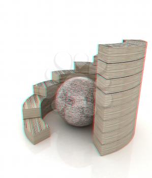 Abstract stone structure with ball in the center . 3D illustration. Anaglyph. View with red/cyan glasses to see in 3D.