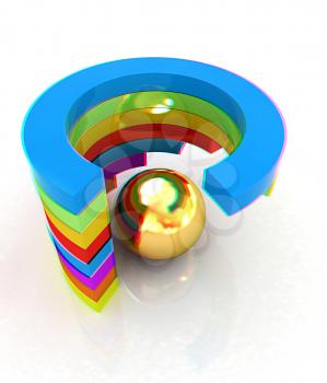 Abstract colorful structure with ball in the center . 3D illustration. Anaglyph. View with red/cyan glasses to see in 3D.