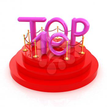 Top ten icon on white background. 3d rendered image . 3D illustration. Anaglyph. View with red/cyan glasses to see in 3D.