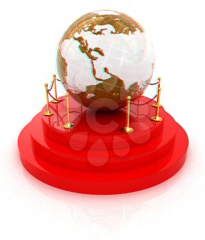 Earth on podium on a white background . 3D illustration. Anaglyph. View with red/cyan glasses to see in 3D.
