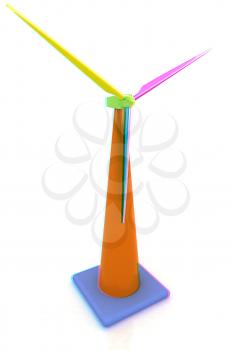Wind turbine isolated on white . 3D illustration. Anaglyph. View with red/cyan glasses to see in 3D.