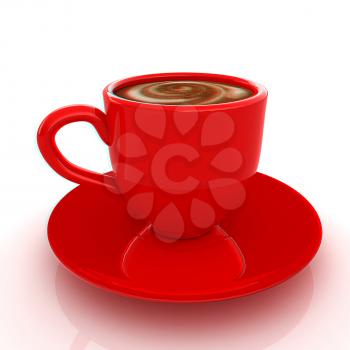 Mug of coffee with milk. 3D illustration. Anaglyph. View with red/cyan glasses to see in 3D.