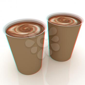 Hot drink in fast-food cap. 3D illustration. Anaglyph. View with red/cyan glasses to see in 3D.