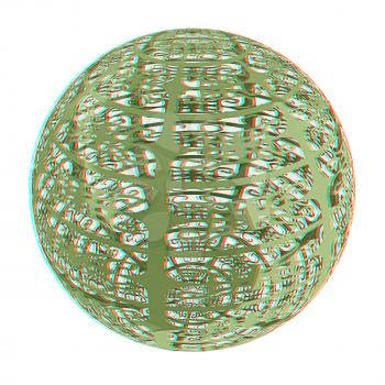 Arabic abstract glossy dark green geometric sphere. 3D illustration. Anaglyph. View with red/cyan glasses to see in 3D.