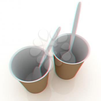 fast-food disposable tableware. 3D illustration. Anaglyph. View with red/cyan glasses to see in 3D.