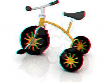 children bicycle on a white background. 3D illustration. Anaglyph. View with red/cyan glasses to see in 3D.