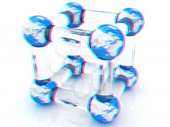 Abstract molecule model of the Earth on a white. 3D illustration. Anaglyph. View with red/cyan glasses to see in 3D.