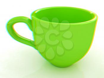 mug on a white background. 3D illustration. Anaglyph. View with red/cyan glasses to see in 3D.