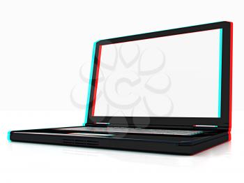 Laptop on a white background. 3D illustration. Anaglyph. View with red/cyan glasses to see in 3D.