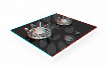 3d gas-stove on a white background. 3D illustration. Anaglyph. View with red/cyan glasses to see in 3D.