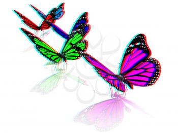 Butterfly on a white background. 3D illustration. Anaglyph. View with red/cyan glasses to see in 3D.