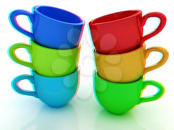 mugs on a white background. 3D illustration. Anaglyph. View with red/cyan glasses to see in 3D.