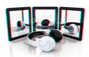 phone and headphones on a white background. 3D illustration. Anaglyph. View with red/cyan glasses to see in 3D.