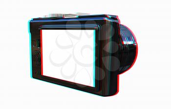 3d illustration of photographic camera on white background. 3D illustration. Anaglyph. View with red/cyan glasses to see in 3D.