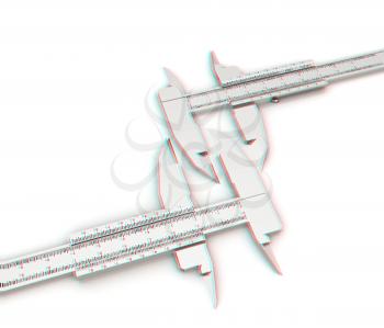 Calipers on a white background. 3D illustration. Anaglyph. View with red/cyan glasses to see in 3D.
