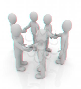 Handshake. 3D mans . 3D illustration. Anaglyph. View with red/cyan glasses to see in 3D.