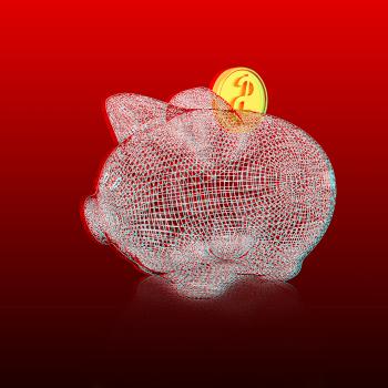 3d model piggy bank on gradient background. 3D illustration. Anaglyph. View with red/cyan glasses to see in 3D.