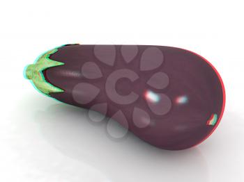 eggplant on a white background. 3D illustration. Anaglyph. View with red/cyan glasses to see in 3D.