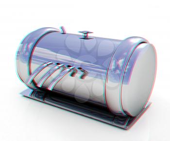 3d Abstract chrome metal pressure vessel. 3D illustration. Anaglyph. View with red/cyan glasses to see in 3D.