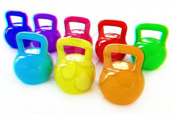 Colorful weights on a white background. 3D illustration. Anaglyph. View with red/cyan glasses to see in 3D.