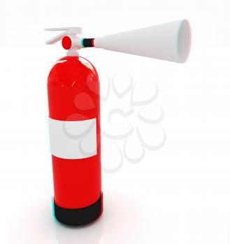 Red fire extinguisher on a white background. 3D illustration. Anaglyph. View with red/cyan glasses to see in 3D.