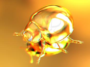 golden beetle on a gold background. 3D illustration. Anaglyph. View with red/cyan glasses to see in 3D.
