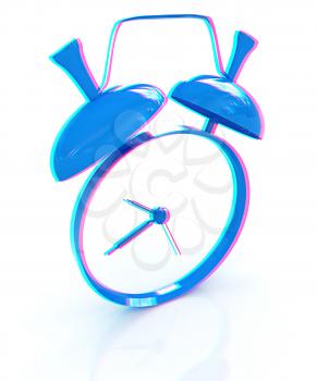 Alarm clock. 3D icon on a white background. 3D illustration. Anaglyph. View with red/cyan glasses to see in 3D.