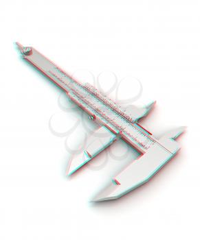 Vernier caliper on a white background. 3D illustration. Anaglyph. View with red/cyan glasses to see in 3D.