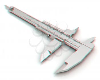 Vernier caliper on a white background. 3D illustration. Anaglyph. View with red/cyan glasses to see in 3D.