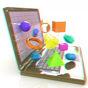 Powerful laptop specially for 3d graphics and software on a white background. 3D illustration. Anaglyph. View with red/cyan glasses to see in 3D.
