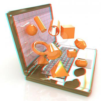 Powerful laptop specially for 3d graphics and software on a white background. 3D illustration. Anaglyph. View with red/cyan glasses to see in 3D.