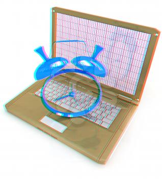 Notebook and clock on a white background. 3D illustration. Anaglyph. View with red/cyan glasses to see in 3D.