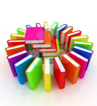Colorful books on a white background. 3D illustration. Anaglyph. View with red/cyan glasses to see in 3D.