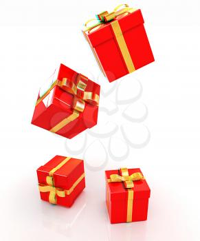 Bright christmas gifts on a white background . 3D illustration. Anaglyph. View with red/cyan glasses to see in 3D.