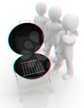 3d man with barbeque isolated on white . 3D illustration. Anaglyph. View with red/cyan glasses to see in 3D.