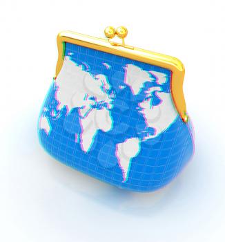 Purse Earth. On-line concept on a white background. 3D illustration. Anaglyph. View with red/cyan glasses to see in 3D.
