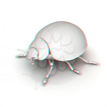 Metall beetle on a white background. 3D illustration. Anaglyph. View with red/cyan glasses to see in 3D.