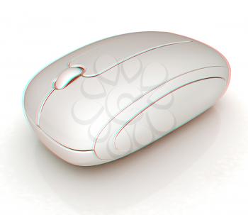 Wireless computer mouse on white background . 3D illustration. Anaglyph. View with red/cyan glasses to see in 3D.