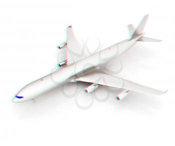 Airplane on a white background. 3D illustration. Anaglyph. View with red/cyan glasses to see in 3D.