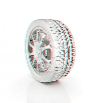 car wheels icon on white background . 3D illustration. Anaglyph. View with red/cyan glasses to see in 3D.