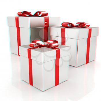 gift boxes. 3D illustration. Anaglyph. View with red/cyan glasses to see in 3D.
