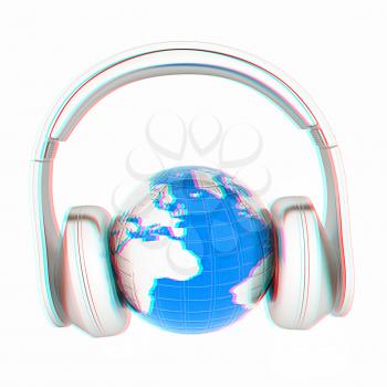 abstract 3d illustration of earth listening music . 3D illustration. Anaglyph. View with red/cyan glasses to see in 3D.