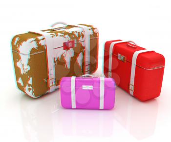 suitcases for travel . 3D illustration. Anaglyph. View with red/cyan glasses to see in 3D.