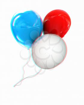 Color glossy balloons isolated on white . 3D illustration. Anaglyph. View with red/cyan glasses to see in 3D.