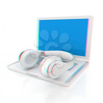 Headphone and Laptop . 3D illustration. Anaglyph. View with red/cyan glasses to see in 3D.