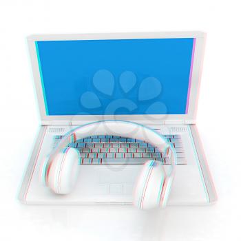 Headphone and Laptop . 3D illustration. Anaglyph. View with red/cyan glasses to see in 3D.