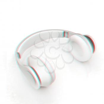 Headphones Isolated on White Background . 3D illustration. Anaglyph. View with red/cyan glasses to see in 3D.